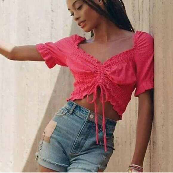 NWT Anthropologie Pilcro Ruffle Puff-Sleeved Cinched Waist Top - Picture 4 of 7